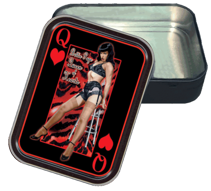 Bettie Page Queen of Hearts Stash Tin Storage Container 4.37" L x 3.5" W x 1" H